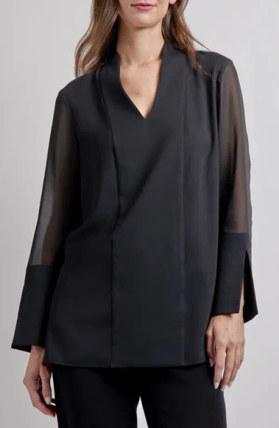 Misook Sheer Sleeve Blouse In Black