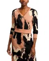 Misook Modern Fit Short Jacquard Soft Knit Sweater Top In Gold/parchment/black