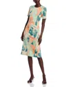 Misook Floral Knit Short-sleeve A-line Midi Dress