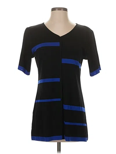 Pre-owned Misook Short Sleeve Top Black V-neck Tops