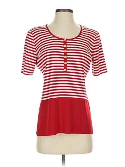 Pre-owned Misook Short Sleeve Top Red Sweetheart Neckline Tops