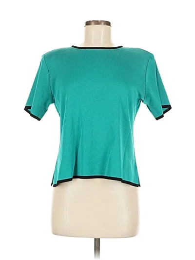 Pre-owned Misook Short Sleeve Top Teal Keyhole Neckline Tops In Blue