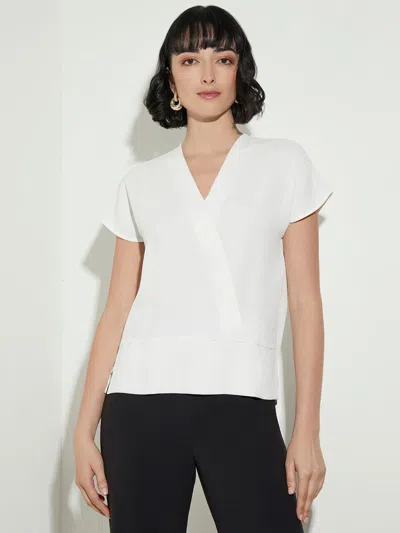 Misook Short Sleeve V-neck Crepe De Chine Blouse In White