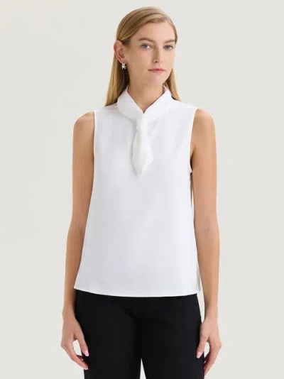 Misook Short Tie-neck Sleeveless Blouse In White