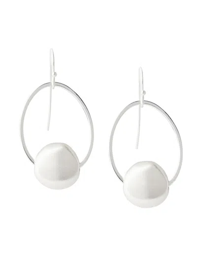 Misook Silver-tone Pebble Round Drop Pierced Earrings