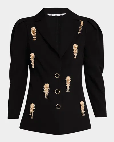 Misook Beaded Applique Blazer In Black/gold