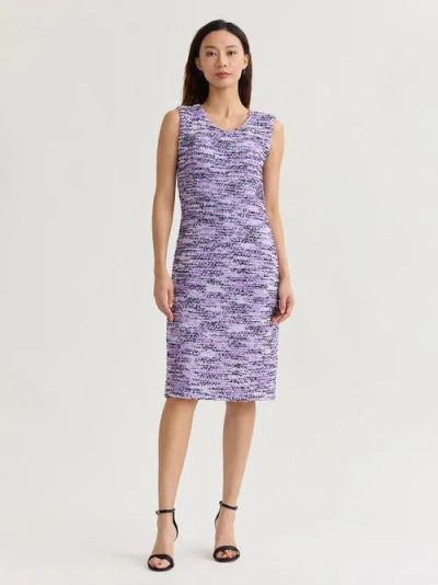 Misook Sleeveless Eyelash Ribbon Knit Sheath Dress In Purple
