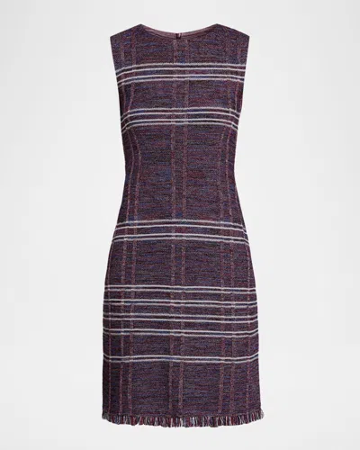 Misook Sleeveless Fringe-trim Melange Knit Dress In Brown