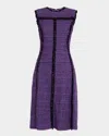 Misook Fringe Trim A-line Tweed Dress In Purple