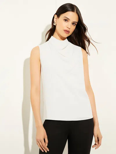 Misook Sleeveless High Neck Draped Crepe De Chine Blouse, White