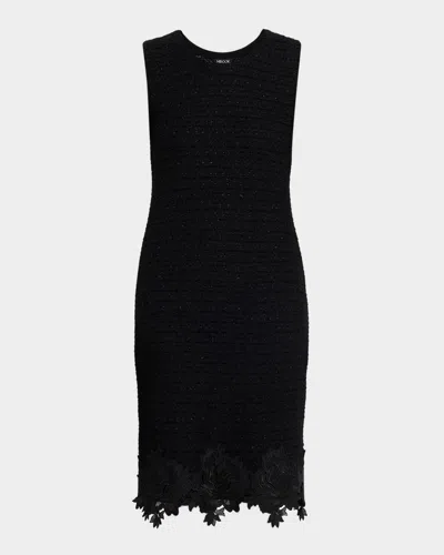 Misook Sleeveless Lace-trim Tweed Dress In Black