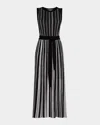Misook Sleeveless Soft Ribbed Knit Belted Maxi Dress - Modern Fit In Black/white