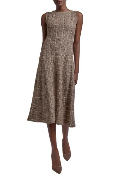 Misook Sleeveless Tweed Dress In Sand/biscotti/black
