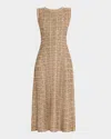 Misook Sleeveless Tweed Knit A-line Midi Dress In Sand/biscotti/black