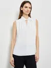 Misook Pleated Mock-neck Crepe De Chine Blouse In White