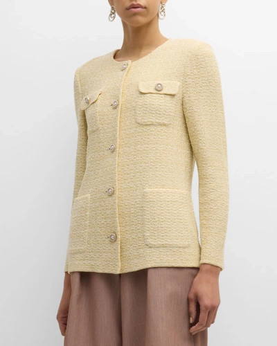 Misook Button Front Tweed Jacket In Pale Gold/white