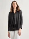 Misook Solid Tie Neck Crepe De Chine Blouse In Black