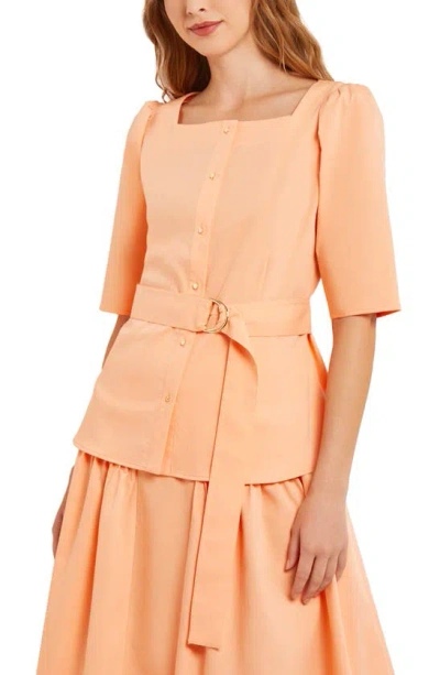 Misook Square Neck Belted Top In Peach Blossom