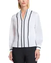 Misook Heritage Fit Ribbon Trim Cotton Blend Top In Black/white