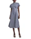 Misook Stand Collar Button Front Midi Dress In Dark Navy/white