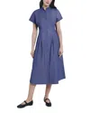 Misook Stand Collar Button Front Midi Dress In Mazarine