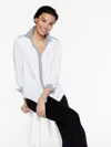 Misook Striped-trim Stretch Cotton Shirt In Multi