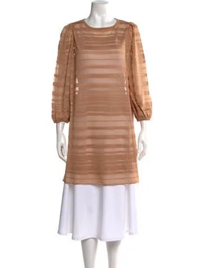 Pre-owned Misook Striped Crew Neck Top W/ Tags In Brown