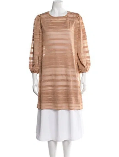 Pre-owned Misook Striped Crew Neck Top W/ Tags In Brown