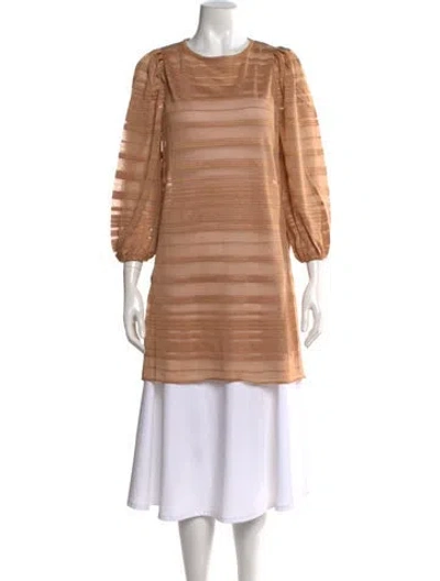 Pre-owned Misook Striped Crew Neck Top W/ Tags In Brown