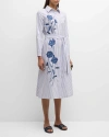 MISOOK STRIPED FLORAL-EMBROIDERED MIDI SHIRTDRESS