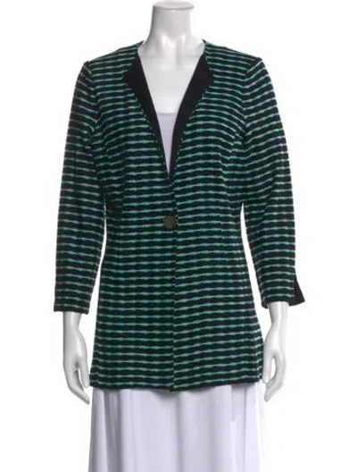 Pre-owned Misook Striped Open Front Sweater In Green