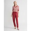 Misook Striped Ribbed Hem Top In Red