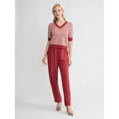 Misook Striped Ribbed Hem Top In Multi
