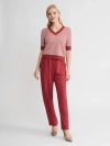 Misook Striped Ribbed Hem Top In Brown