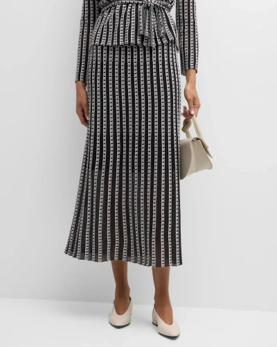 Misook Striped Soft Burnout Knit Midi Skirt In Black/white