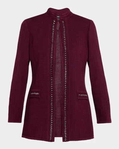 Misook Tailored Chain-trim Knit Jacket In Burgundy