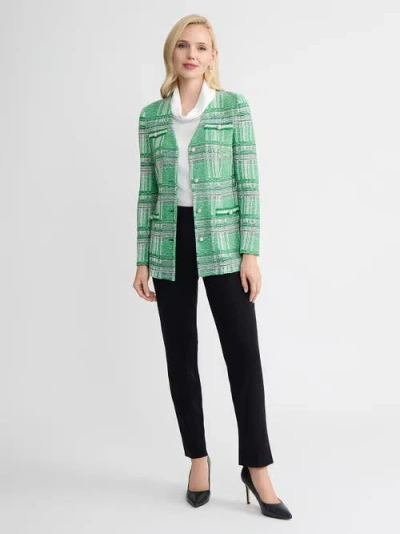 Misook Tailored Crochet Trim Plaid Knit Jacket In Green
