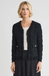 Misook Tailored Eyelash Fringe Trim Knit Jacket In Black