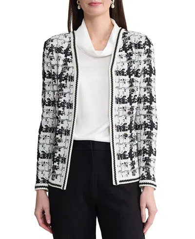 Misook Tailored Faux Double Breasted Knit Jacket In White