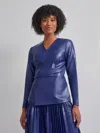 Misook Tailored Fit Vegan Leather Tie Back Jacket In Multi