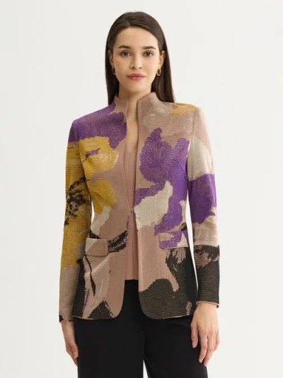 Misook Tailored Floral Jacquard Flat Knit Jacket In Multi