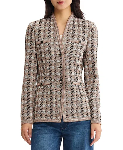 Misook Tailored Houndstooth Tweed Knit Jacket In Multi