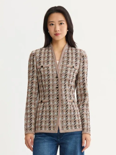 Misook Tailored Houndstooth Tweed Knit Jacket In Multi