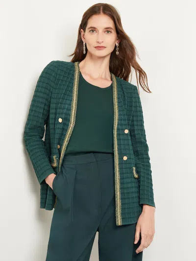 Misook Tailored Intarsia Knit Metallic Accent Jacket In Green