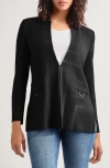 Misook Inverted Notch Collar Tailored Knit Jacket In Black