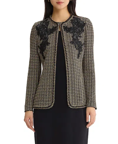 Misook Tailored Lace Applique Lurex Tweed Knit Jacket In Black