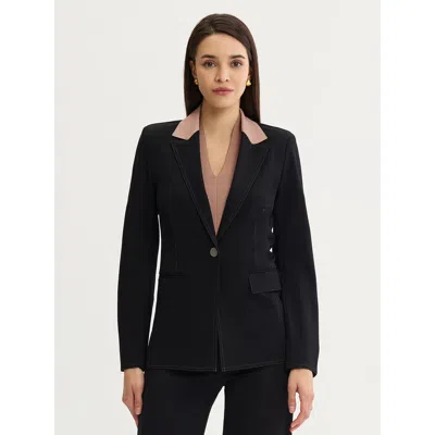 Misook Tailored Luxestretch Contrast Stitch Blazer In Black