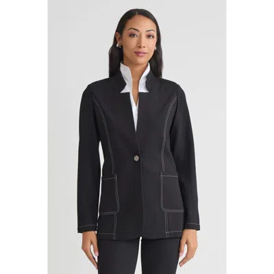 Misook Tailored Luxestretch Ponte Single Button Blazer In Black