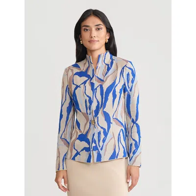 Misook Tailored Multi-color Abstract Knit Jacket In Blue