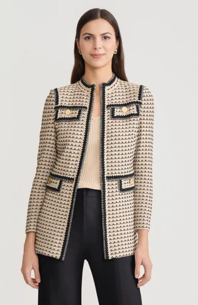 Misook Tailored Multi-stitch Zigzag Trim Knit Jacket